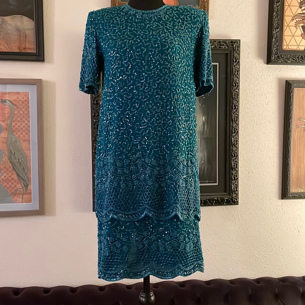 Gorgeous heavily beaded Brilliante by J.A vintage dress.